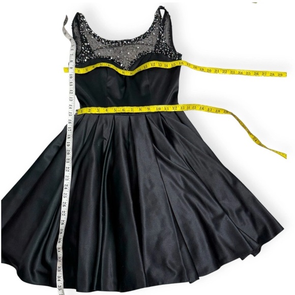 Sherri Hill Black Satin Fit and Flare Dress with bead and sequin embellishments - Picture 9 of 10